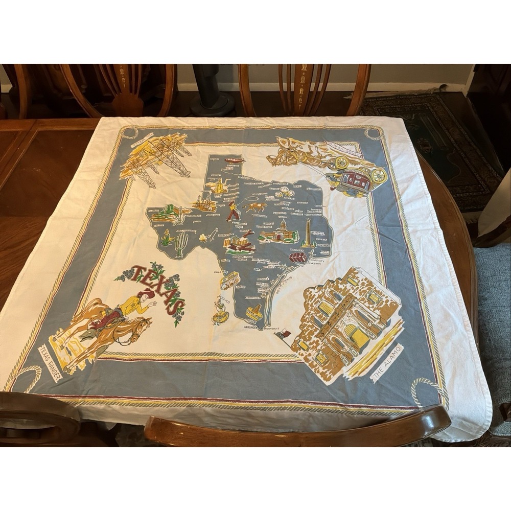 Moda Home US Texas City Map Tablecloth 100% Cotton 52x46 Retro Travel Souvenir